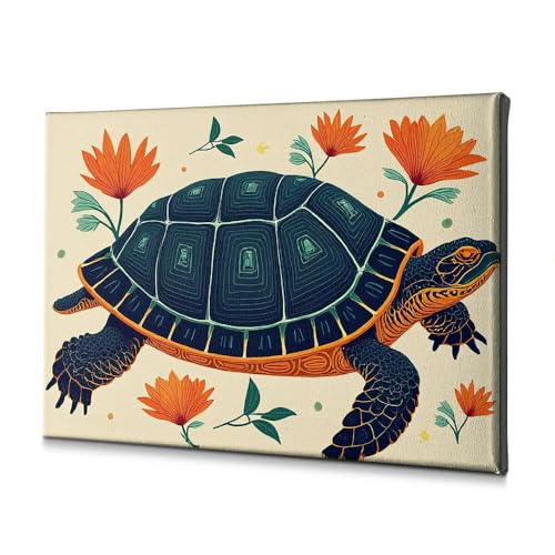 Toile tortue fleurs orange pour illuminer le décor shabby chic de votre salle de bain
