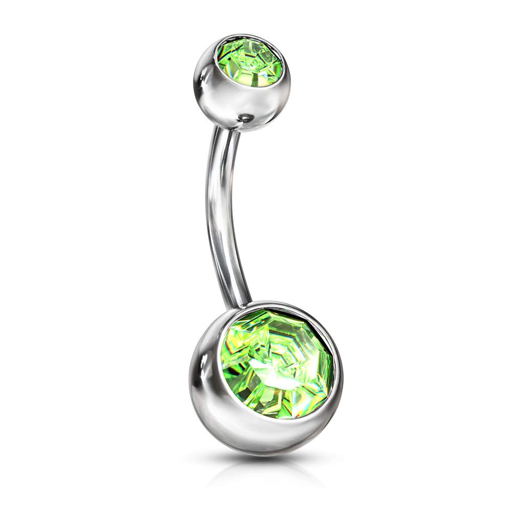 PiercedOff316L Surgical Stainless Steel Belly Bar with Externally Threaded Jewelled CZ Balls - Sizes 6mm, 8mm, 10mm, 11mm, 12mm and 14mm
