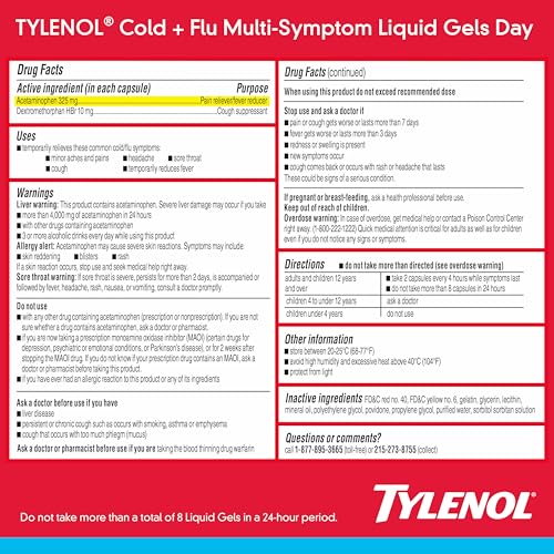 Tylenol Daytime Cold & Flu Liquid Gels, 325 mg Acetaminophen, 24 ct - image 6