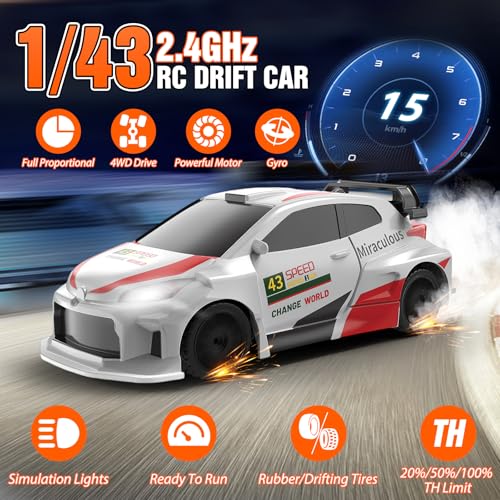 Image of RC Drift car, 1 /43 Mini Rc Drift car with Gyroscope, 2.4GHz Full Proportional Remote control Cars, 4WD High Speed Racing with Lights, Racing Tires, Model Cars Gift for Adults, Kids, Boys, Girls