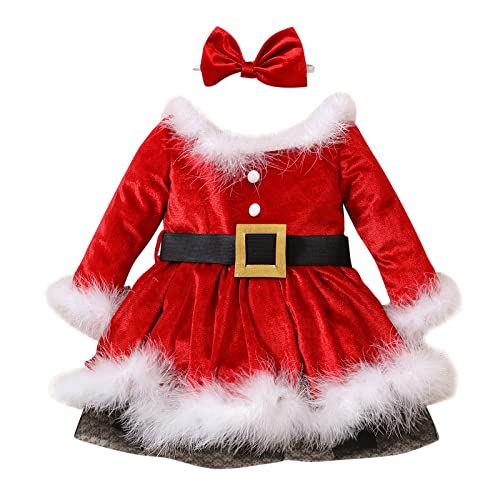 GNGR Niño Niños Bebé Navidad Traje Xmas Forro Polar Vestido de Manga Larga Santa Princesa Vestidos con Diadema Ropa Conjunto de Disfraces Negro Niña 140, Hot Rosa, 3-4 Años