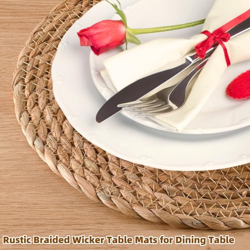 Tobulkirl Woven Placemats Set Of 10, 13.5 Inch Round Rattan Placemats thumb #4