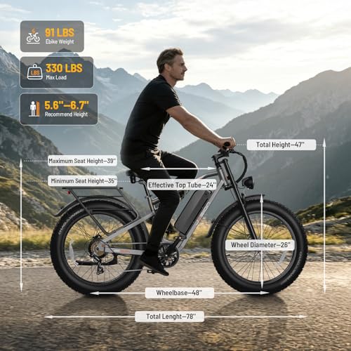 Image of Jasion EB5 MAX /Ultra Electric Bike for Adults with 2000W /2500W Peak Motor, 48V 15Ah (720Wh) /52V 20Ah Battery Electric Mountain Bike, 26'' x 4'' Fat Tire Ebike, 28+MPH Speed, Cruise Control