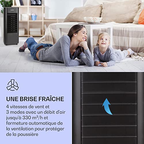 Klarstein Rafraichisseur d'Air Mobile, Refroidisseur d'Air par Evaporation 4-en-1, Mode Nuit Silencieux, Humidificateur, Refroidisseur Portable, Ventilateur Glacon 6L, 60W , Débit de 330m³/h, Noir - Image 3