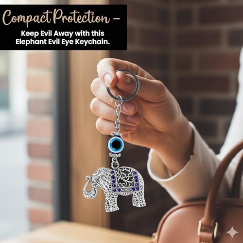 Image of Storite Evil Eye Keychain, Elephant Style, Blue and Silver