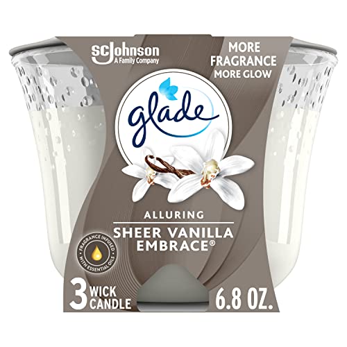 Glade Candle Sheer Vanilla Embrace, Infused with Essential Oils, Air Freshener, 3-Wick Candle...