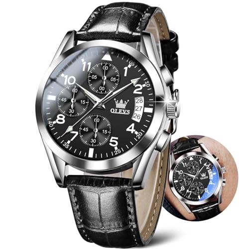 Image of OLEVS Men's Watches Brown Leather with Date,Casual Watches for Men,Large Face Watches Men,Chronograph Mens Watch,Sport Waterproof Business Dress Analog Quartz Men's Wrist Watches Reloj De Hombre