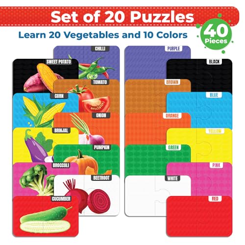Image of My Starter Jigsaw Puzzle - Vegetables & Colors| 2-Piece Puzzle for Kids Age 2,3,& 4 yrs| Montessori Educational Toy Set of 20 Puzzle, 40 Big Pieces| Return & Birthday Gift for Boys & Girls