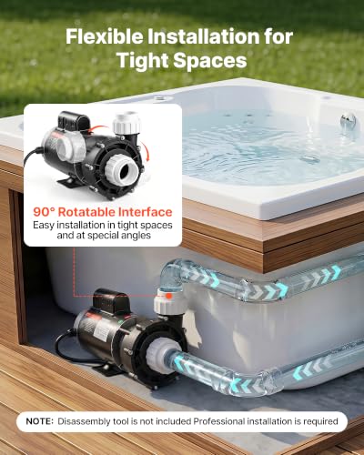 Image of VEVOR SPA Pump 2HP Hot Tub Pump 2 Speed 56 Frame with 1.5 inch & 2 inch Port, 230V, 168 GPM High Speed & 68 GPM Low Speed, 90 Rotational Interface, SPA Bath Water Circulation, Compatible with OEM Models