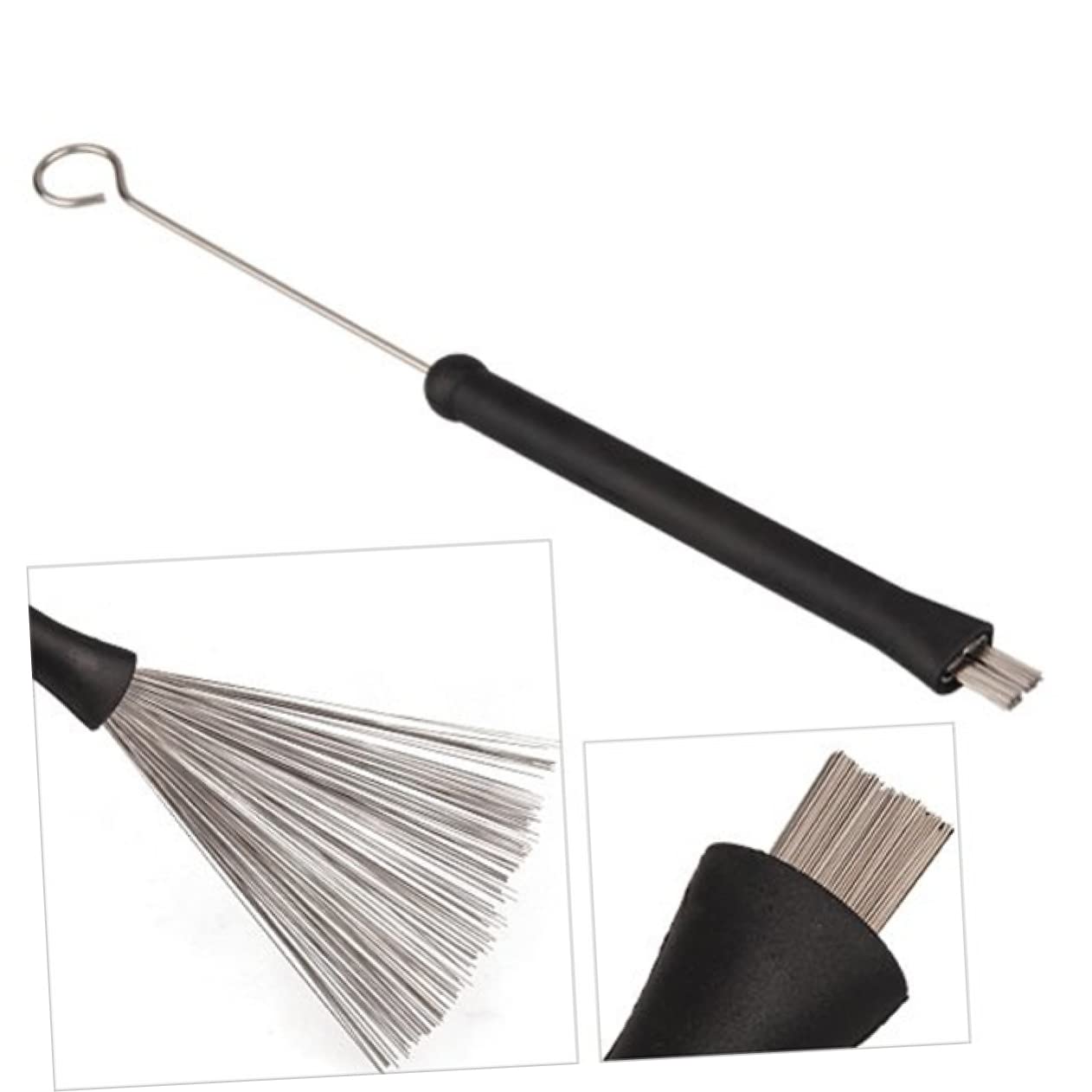 BESTonZON 2pcs Retractable Loop End Metal Steel Wire Strands Drum Sticks 320mm Full Length Rust Preventing Rubber Tip for Lighter Volume Playing