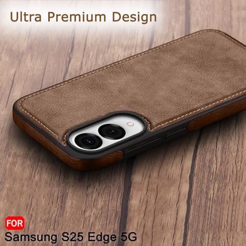 Image of TheGiftKart Genuine Leather Finish Back Cover Case for Samsung Galaxy S25 Edge 5G | Shockproof Design | Camera & Screen Protection | Stunning Minimalist Design Back Cover Case (Brown)