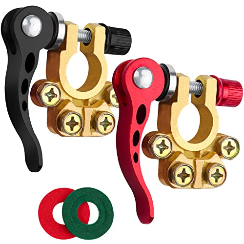 JatilEr 2 Pcs Quick Release Battery Terminal Connectors 4 Way Brass Car Terminals Battery Connectors Positive and Negative 12V/24V/60V for Cars Trucks Boats RVs