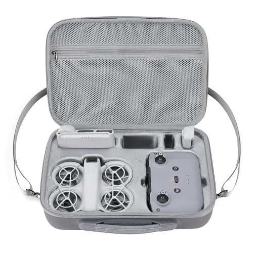 Gebrazy Wasserdichtes Koffer für DJI Neo Fly More Combo Tragbare Tasche,Tragbare PU-Reisetasche für DJI Neo Fly More Combo Drohne und RC-N3 Fernsteuerungs Zubehör,für Drohne Schutz (Gray-Large)