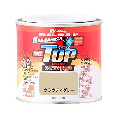 カンペハピオ ペンキ 塗料 油性 つやあり シリコン樹脂 多用途 超速乾 さび止め剤入り トップガード クラウディーグレー 0.2L 油性塗料 日本製 00017640681002