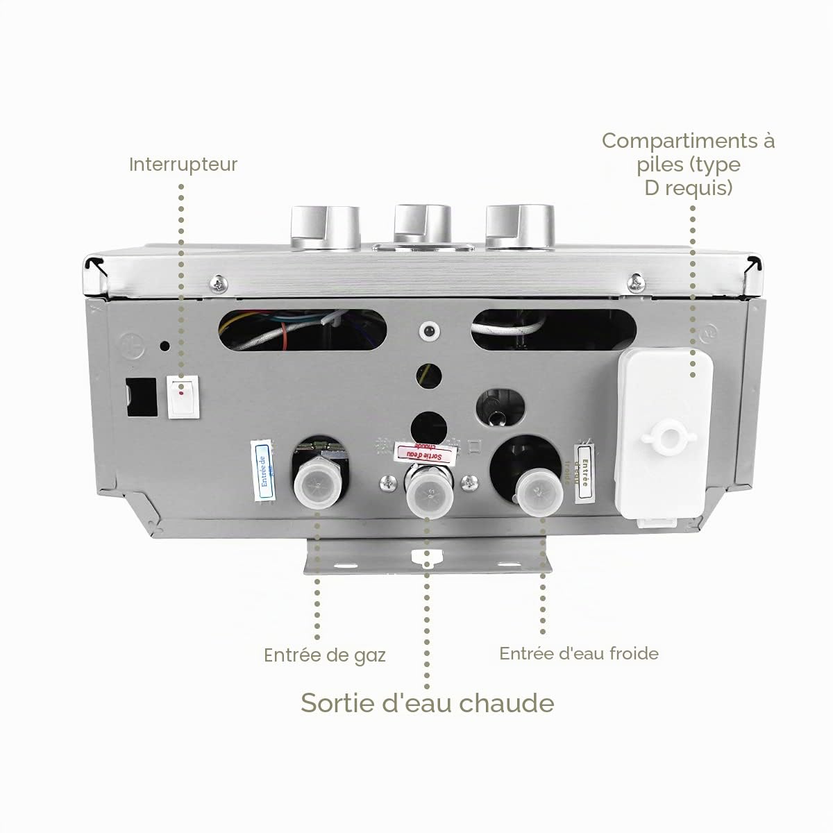 Chauffe-eau à Gaz 12LPM, Chauffe-eau Instantané Butane Propane avec une Pression d'Eau Requise Super Faible de 0,2 Bar pour Maison, Cabine, Caravane, Grange, Fonctionnant au GPL