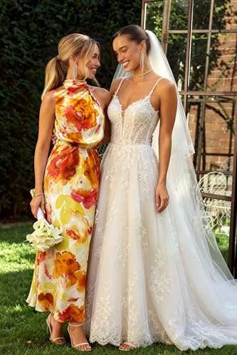 Image of Women's Satin Maxi Dress Summer Formal Wedding Guest Cocktail Dress | Mock Neck Sleeveless,Elegant Silk Midi Long Dress,High Neck,Halter,Aline,Bridesmaid,Bridal Shower Guest,Garden Party,Dinner