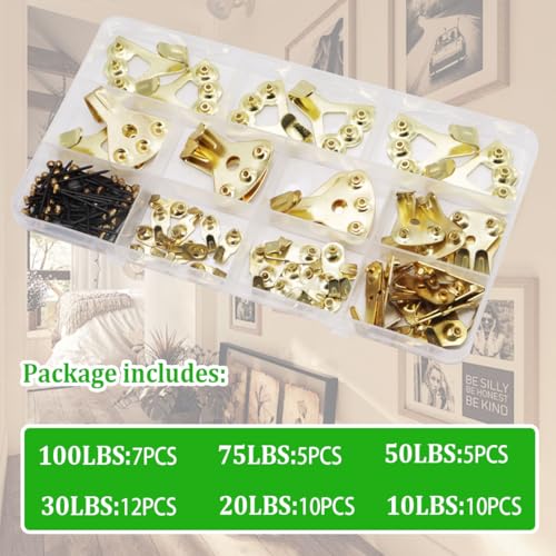 Image of 127PCS Picture Hangers,Heavy Duty Picture Hanging Hardware with Nails,Decorative Picture Hanging Kit Holds 10-100 lbs on Wooden /Drywall for Pictures,Clock,Mirror,House Decoration