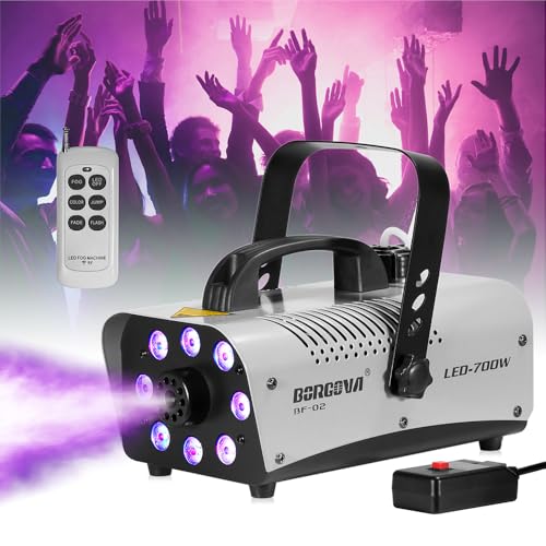 Fog Machine 700W with 8 LED Par Lights, Wireless Remote, and Auto Mode - Ideal for Parties, Halloween, and Stage Effects