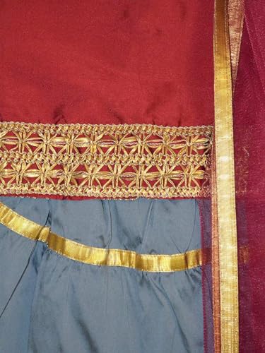 Image of A.T.U.N. (ALL THINGS UBER NICE) Girls Gota Lace Tiered Readymade Lehenga Choli and Dupatta Set | Traditional Ethnic Wear Clothing Set for Festival Occasions