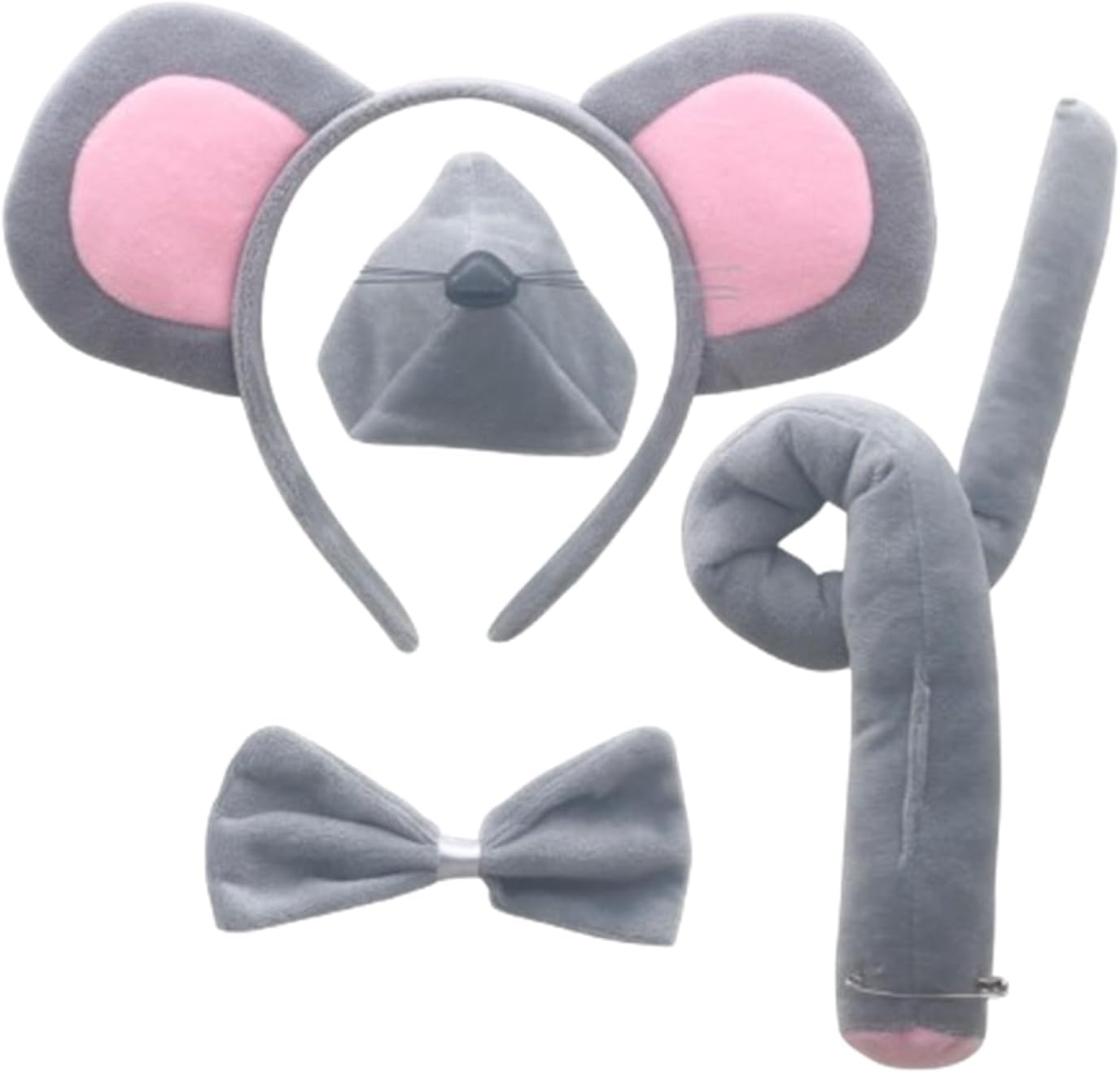 JOYFISCO Mouse Costume Accessory Set Mouse Ears Headband with Tail Nose and Bow Tie for Halloween Cosplay Party Costume