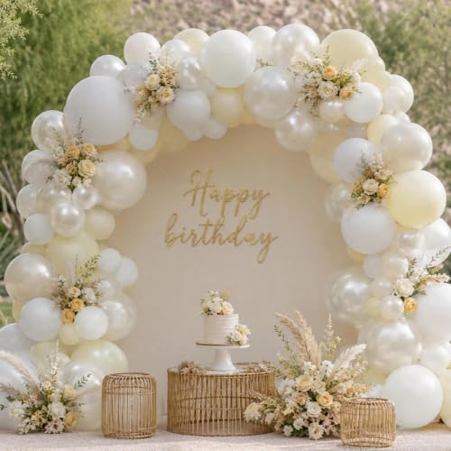 Image of White Balloon Arch Kit Double Stuffed Ivory Beige Balloons Blush Cream White Pearl Balloon Garland for Baby Shower Birthday Bridal Shower Wedding Bachelorette Anniversary Party Decor