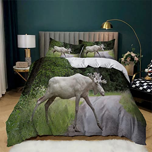 MAQUE Funda Nordica Cama 180 - corzo Blanco Suave Microfibra Juego Funda Nordica Cama 180 - Funda Nordica 240x260 cm con Cremallera y 2 Fundas de Almohada 50x80 cm