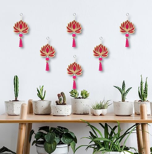 Image of True Decor 6 Pc White Lotus Hangings Festival Decoration Items for Home Decor, Diwali, Mandir, Religious Occasion