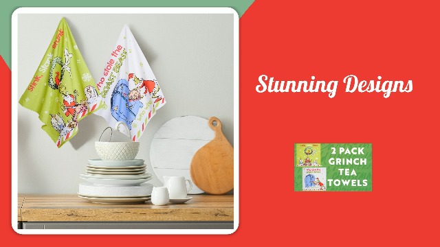 Lot De 2 Torchons De Noël Grinch De Cuisine, 40 X 60 Cm Torchons De