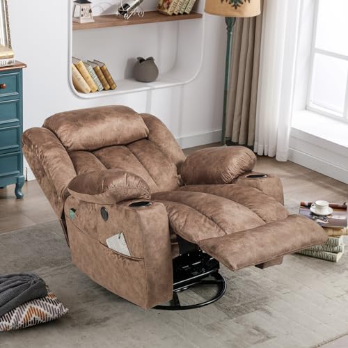 Sillón reclinable giratorio tela marrón suave miniatura 7
