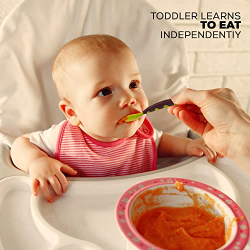 Image of Baybee Silicone Baby Feeding Spoons Set of 2 | Bpa Free- Food Grade Soft Silicone Tip Spoon & Fork Self Feeding Utensil | Baby & Toddlers Gum Friendly Weaning Supplies for Kids 1 Months+ (Green)