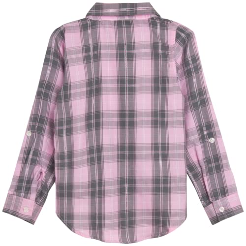 Real Love Girls' Shirt - 2 Pack Long-Sleeve Button Down Collared Woven Plaid Shirt With Scrunchie (Size: 4-16), Size 7-8, Grey-White/Pink-Grey Plaid #TOP5