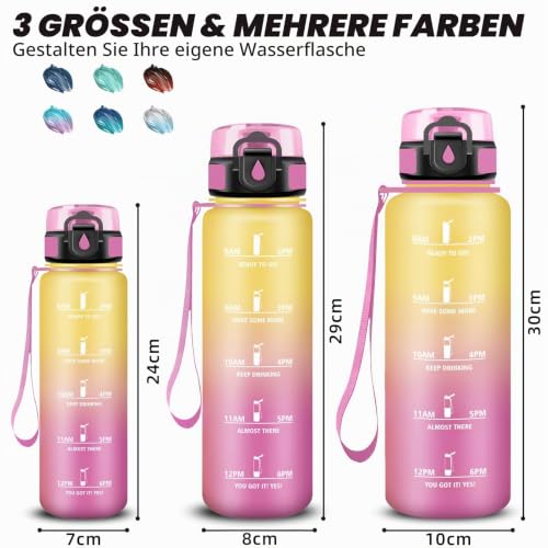 Trinkflasche 1l, Trinkflasche Sport, Wasserflasche Auslaufsicher, Wasserflasche mit Zeitmarkierung, Leicht zu Tragen und zu Reinigen… – Ansicht 5