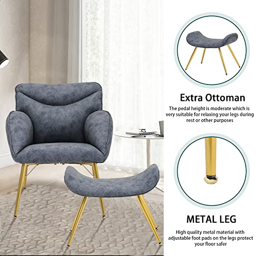 Wentment Modern Accent Chair With Ottoman, Comfy Upholstered Chair With Golden Legs For Living Room, Office, Mid Century Armchair Reading Lounging Side Chair(Deep Grey) #TOP2