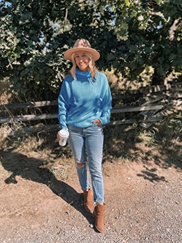 Zesica Women's 2023 Fall Long Sleeve Turtleneck Casual Loose Chunky Knitted Pullover Sweater Jumper Tops,Blue,Small #TOP6