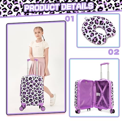 Image of Kids Luggage with Spinner Wheels Carry on Suitcases for Girls 2 Piece Luggage Sets 16 inch Toddler Suitcase for Kids Rolling Suitcase Airline Approved (Purple Leopard)