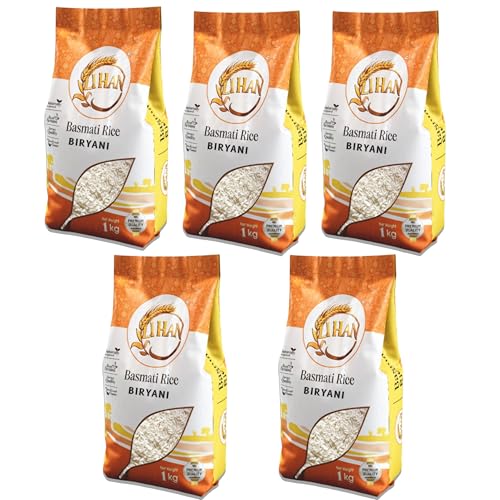 Lihan Biryani Basmati Rice 5 kg | Extra Long Grain | Naturally Aged, Aromatic & Non-Sticky | Perfect for Royal Biryani & Pulao | 1kg (Pack of 5)
