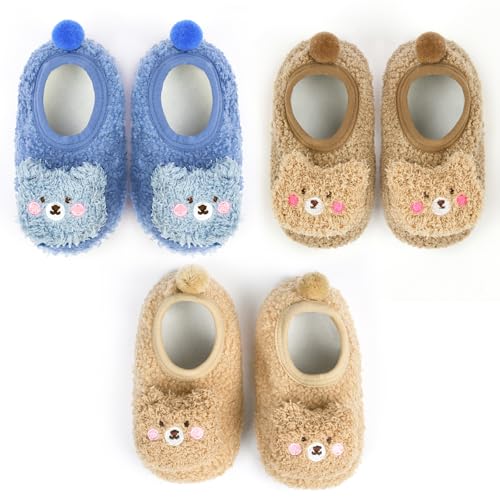 flintronic 3 Zapatillas de Estar por Casa para Niños, Zapatillas de Estar por Casa para Niños de Sherpa Lana, Niños Zapatillas Pequeños con Suela Antideslizante, Pantuflas Cálidas para Dormitorio, M