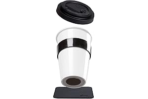 silwy® Porcelain To-Go-Cup with Black Heat Protection Banderole for Non-Slip Grip, Metallic Nano Gel Coaster