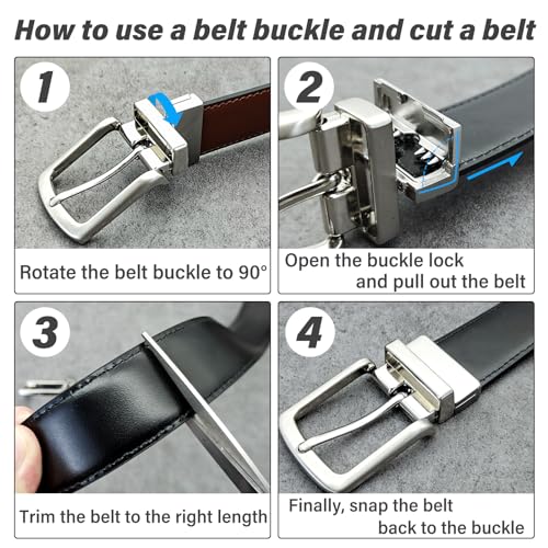 Men’s Leather Belt, Adjustable Reversible Belt with Rotating Buckle for Jeans Pants, One Reverse for 2 Colors 5