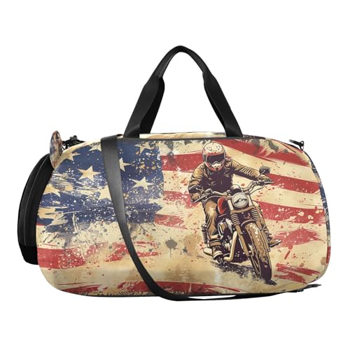 YETTASBIN Sport Travel Duffel Bag for Girls Boys, American Flag Large Waterproof Weekender Overnight Bag, Detachable Shoulder Strap Gym Bag with Shoe Compartment & Wet Pocket2