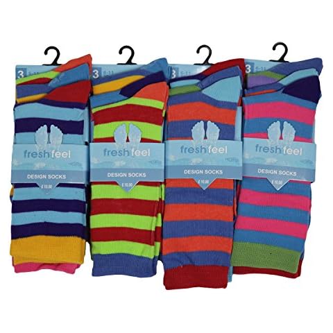 12 Pairs Mens Designer Socks Cotton Rich Lycra Design Socks Size 6-11 Fathers Day Christmas Gift Valentines Day Gift Socks Bright Stripe Design Cover