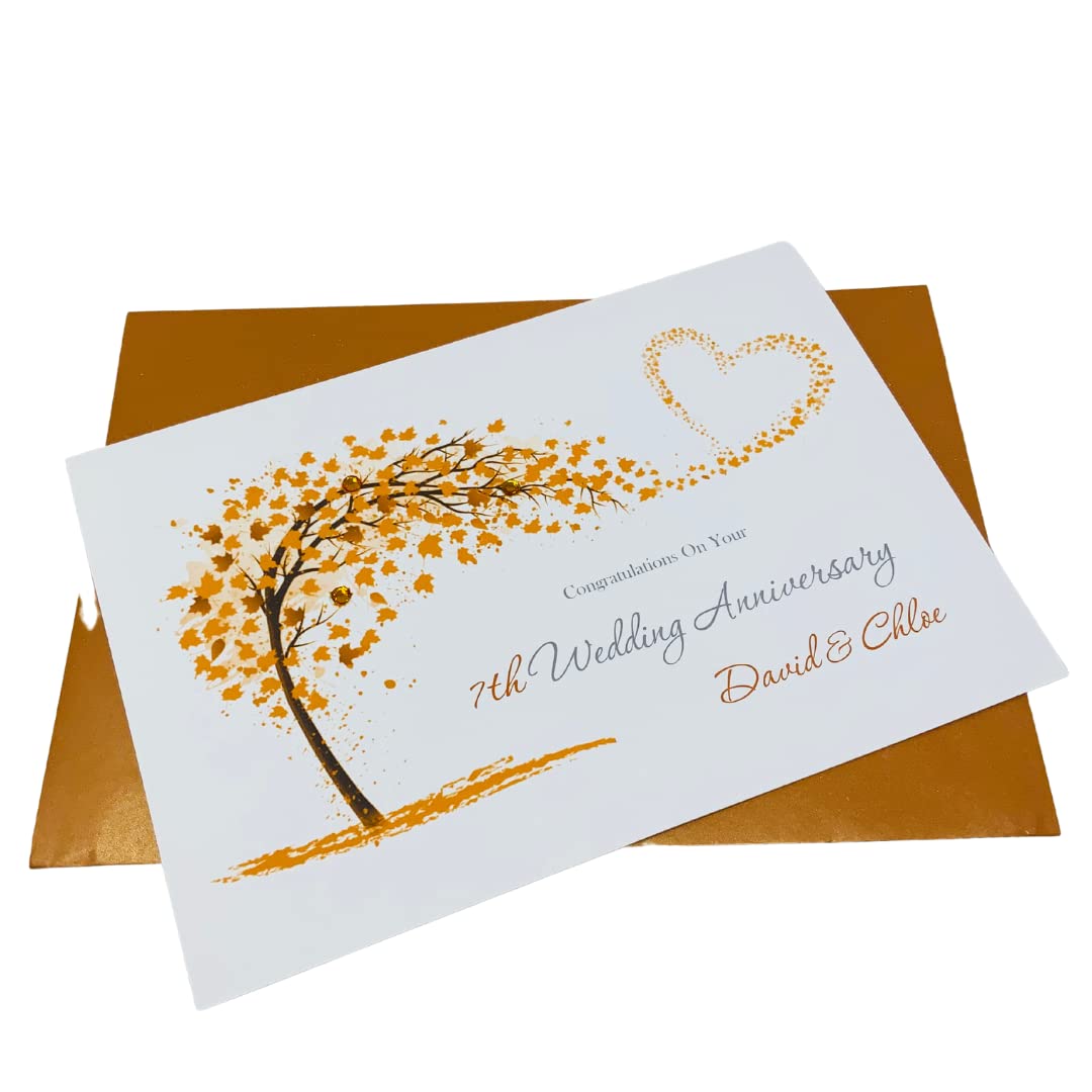 7th Anniversary Card - Copper 7 Year Seventh Wedding Anniversary Greeting Card, Personalised Gift for Wife Husband Couple Friends - Various Designs (Sweeping Heart) โ image 1