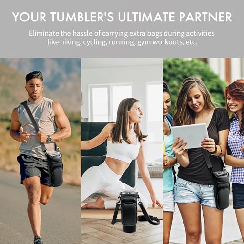 Image of Water Bottle Carrier Bag with Phone Pocket for Stanley Cup 40 /30 oz, Water Bottle Holder with Adjustable Strap& Straw Cover, Stanley Cup Accessories (Black)