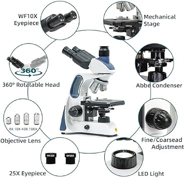 SWIFT SW400 Compound Trinocular Microscope with 5MP Camera,40X-2500X Infinity Achromatic Objectives, Two-Layer Mechanical Stage