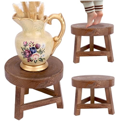 NASSMOSSE Taburete para plantas, soporte para plantas de madera Natural, soporte redondo pequeño de 7 pulgadas, taburete decorativo de madera para suculentas, bonsái, oficina y hogar
