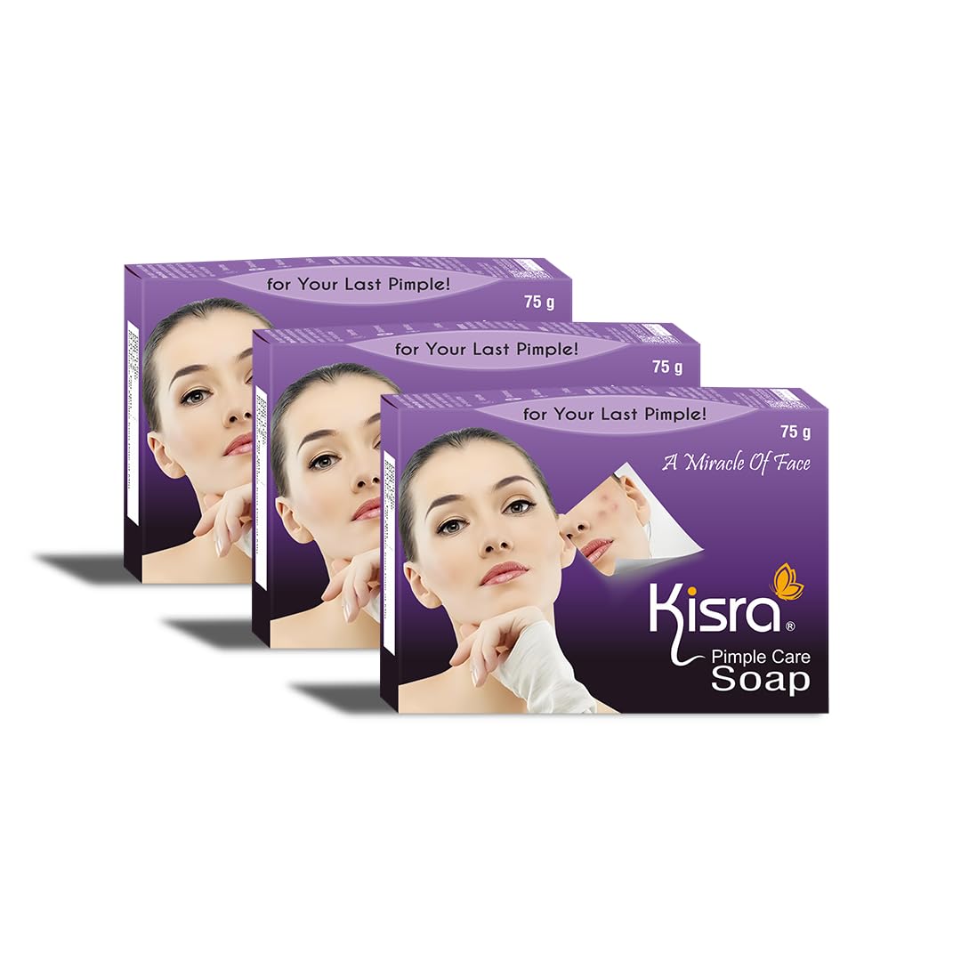 Kisra Pimple Care Soap for Acne, Pimple, Sun Tan, Blemishes, Fine Lines, Darkspots | Men & Women | All Skin Types - 75gm (Pack of 3)