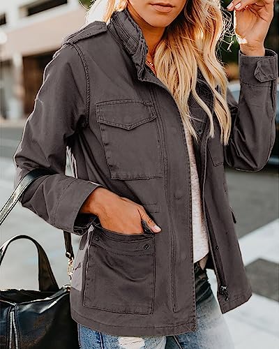 Soulomelody Womens Military Anorak Jackets Safari Utility Zip Up Lightweight Hoodies Casual Spring Fall Jacket with Pockets - Thumbnail 2