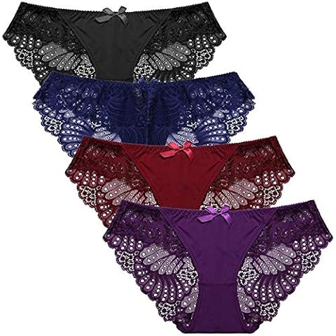Zooma Women's Sexy Lace Hipster Panties Ladies Silk Knickers Pack of 4 Underwear (UK 10-12, Color-1) Cover
