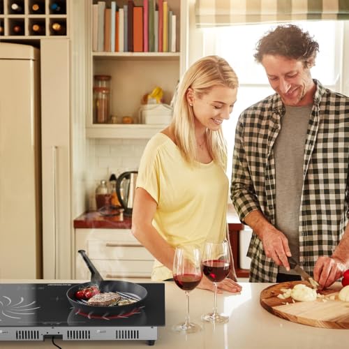 Image of Karinear 2 Burners Electric Cooktop 110V Countertop Burner, Radiant Stove | Portable Electric Stove, drop-in or Countertop Use, Timer, Child Safety Lock, 110v Outlet Plug, Sensor Touch Control