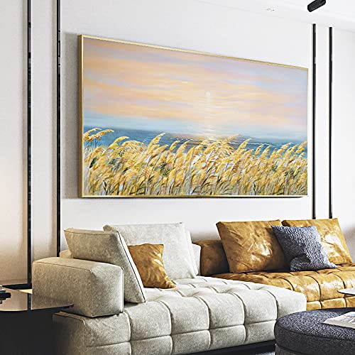 Peinture à l'huile champ de blé doré fait main pour grand salon
